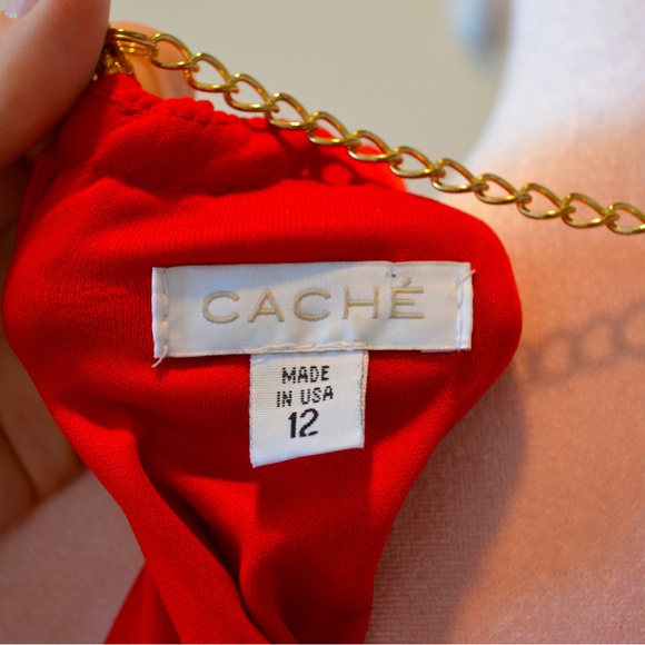 Red Cache Dress with Gold Chain Halter Neck - Picture 5 of 10